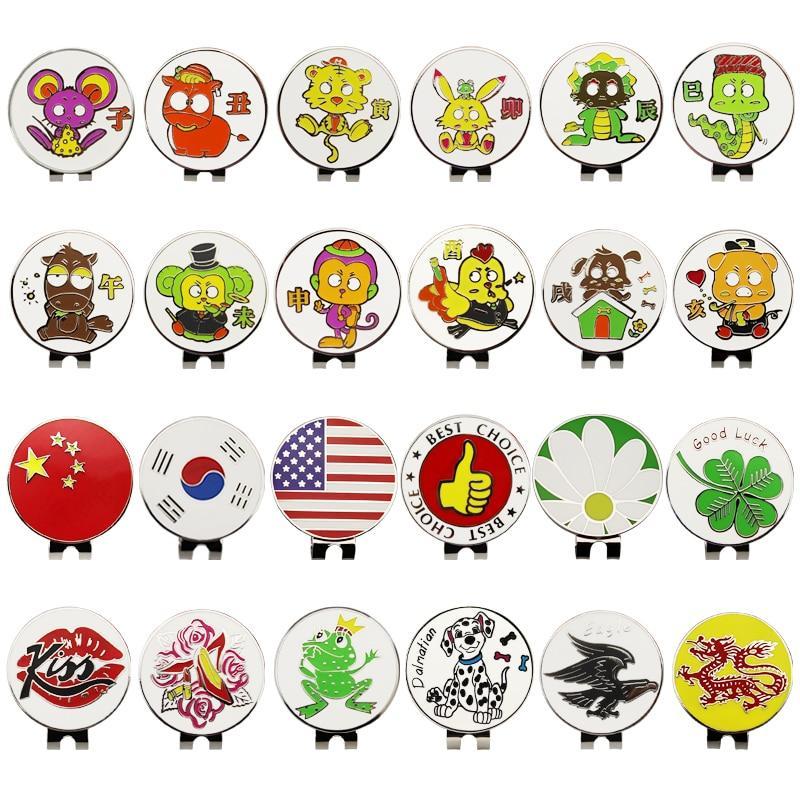 Ball Markers - 1.18 Inch Golf Ball Mark W Magnetic Golf Hat Clip Mark Golf Ball Position 24 Kinds For Choice Golf Marker