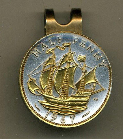 Ball Markers - British ½ Penny “Gold & Silver Sailing Ship” (U.S. Quarter Size)