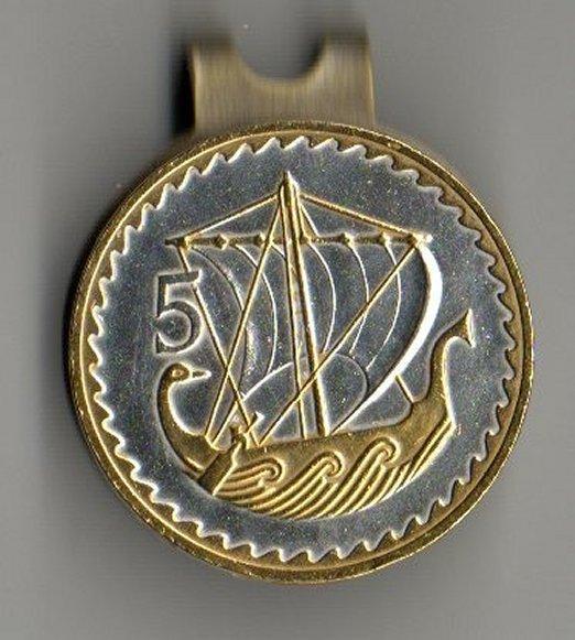 Ball Markers - Cyprus 5 Mils “Gold & Silver Viking Ship” (quarter Size)
