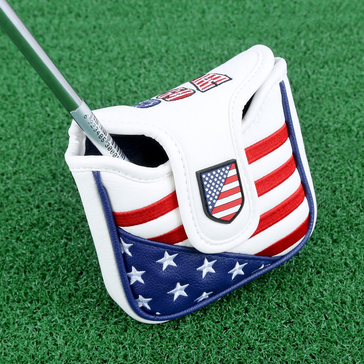 Club Head Cover - 1 Pc Magnetic Closure Golf Mallet Putter Covers Headcover PU Leather Flag Style Square Golf Club Head Cover Headcovers
