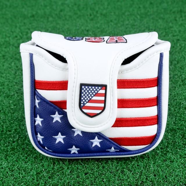 Club Head Cover - 1 Pc Magnetic Closure Golf Mallet Putter Covers Headcover PU Leather Flag Style Square Golf Club Head Cover Headcovers
