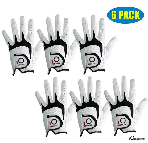Golf Gloves For Men - Men's Golf Gloves All Weather Grip Value 6 Pack Left Hand Right Handed Lh Durable Fit Size Small Medium ML Large XL Finger Ten