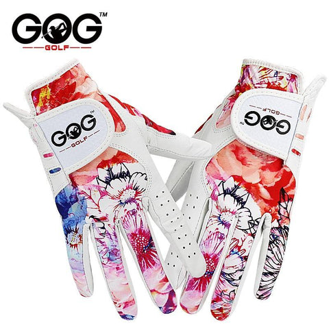 Golf Gloves Women - GOLF GLOVES SPORT GLOVES LEFT + RIGHT HAND 1 PAIR GENUINE LEATHER & COLORFUL FABRIC FOR WOMEN LADY GRIL NON-SLIP GOG BRAND NEW