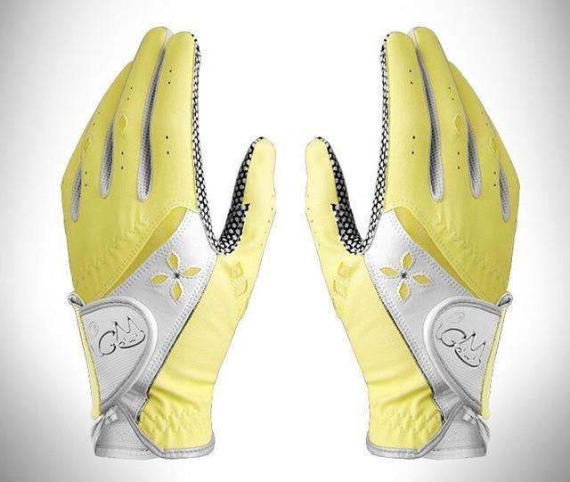 Golf Gloves Women - PGM Women Fabric Golf Gloves Ladies Wearable Gloves Female Professional Soft PU Breathable Non-slip Sweat Absorbent Golf Gloves
