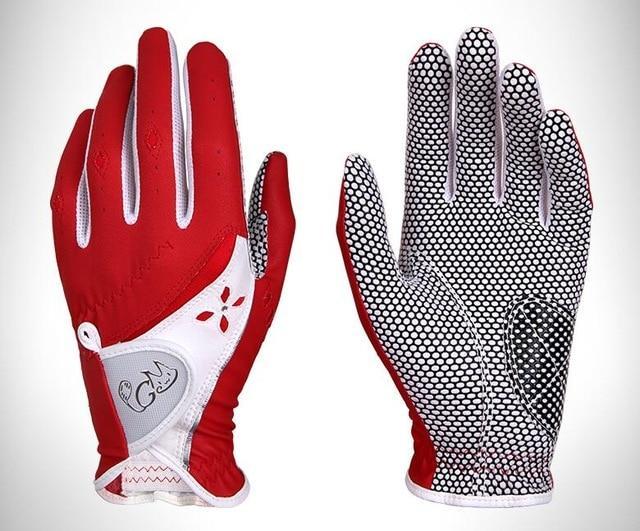Golf Gloves Women - PGM Women Fabric Golf Gloves Ladies Wearable Gloves Female Professional Soft PU Breathable Non-slip Sweat Absorbent Golf Gloves