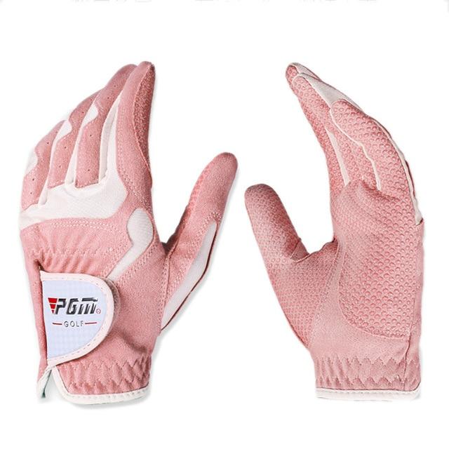 Golf Gloves Women - PGM Women's Golf Gloves  Left Hand & Right Hand Sport High Quality Nanometer Cloth Golf Gloves Breathable Palm Protection